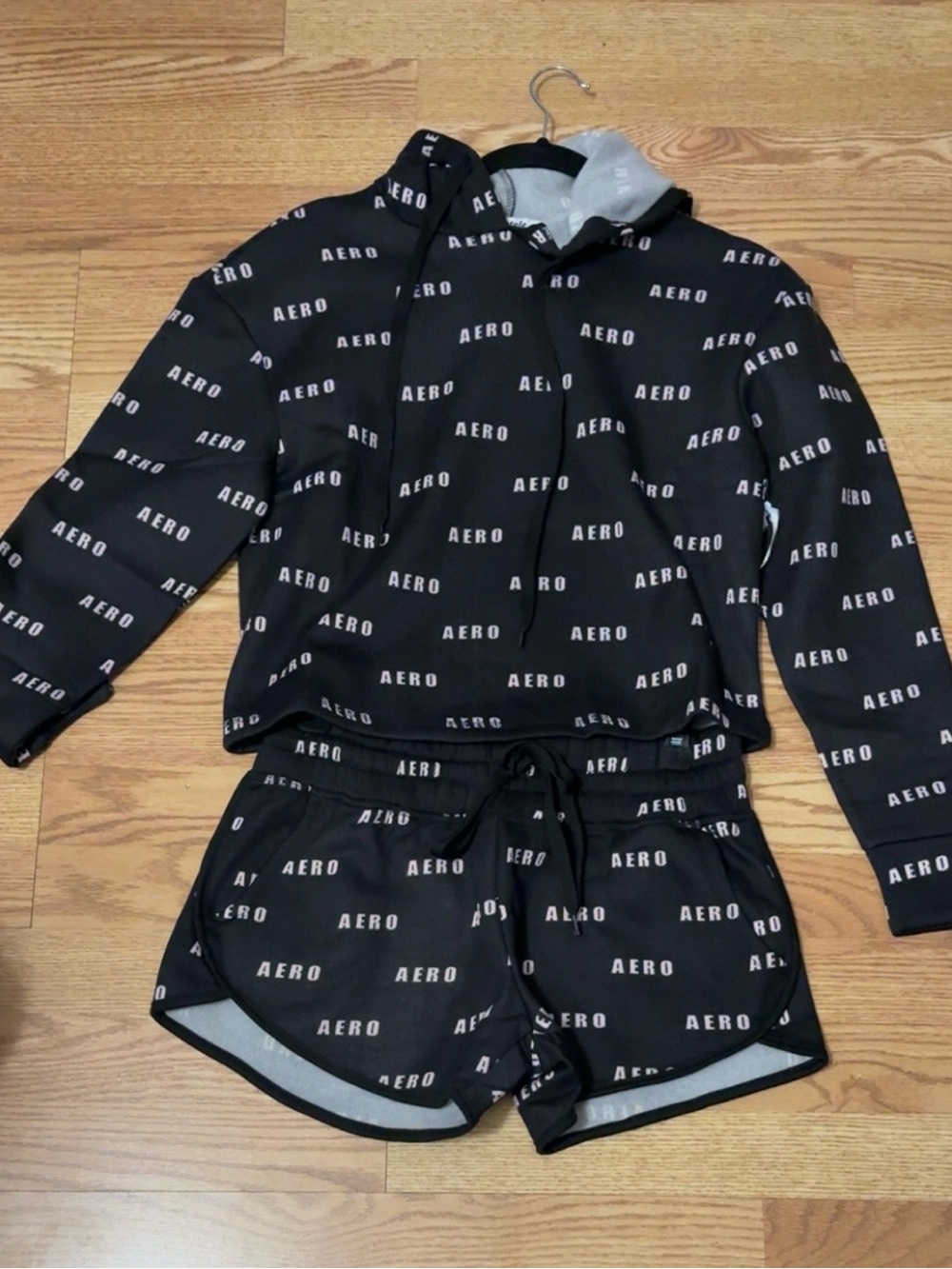 Aeropostale Black Logo Hoodie & Shorts Pajama Set